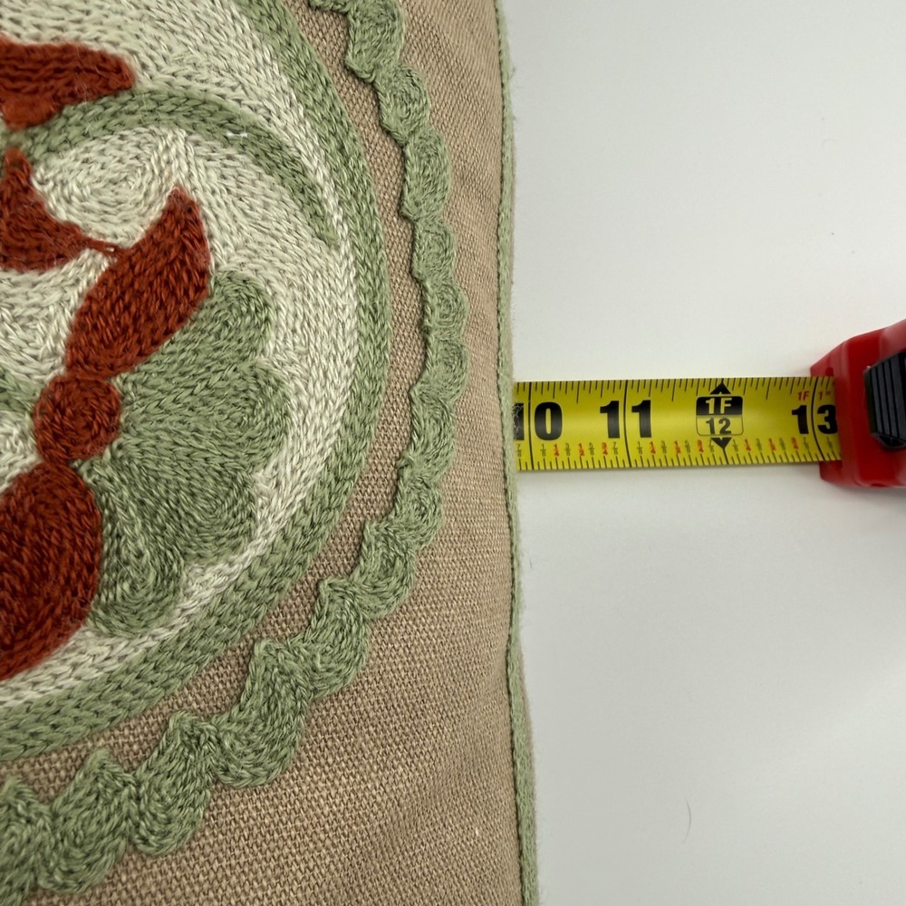 Lumbar Decorative Pillow 18x10 Taupe Paisley Jacobean Floral Crewel Embroidered - Picture 8 of 9